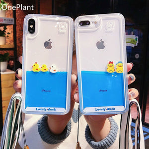 Cartoon Phone Case For iPhone 11 Pro Max X XR XS MAX 3D Swimming Duck Dynamic Liquid Quicksand For iPhone se2020 7 8 Plus Cover