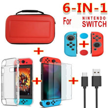 Load image into Gallery viewer, 6 in 1 game accessory set Black red blue For Nintend Switch Travel Carrying Bag Screen Protector Case Charging Cable