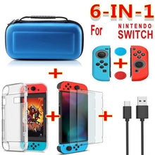 Load image into Gallery viewer, 6 in 1 game accessory set Black red blue For Nintend Switch Travel Carrying Bag Screen Protector Case Charging Cable